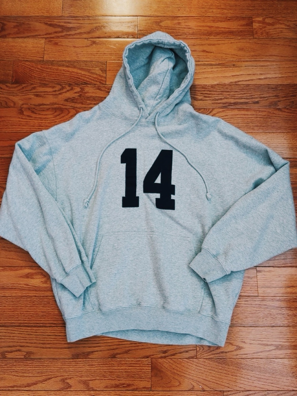 Brandy Melville Gray Hoodie with Black '14' Graphic